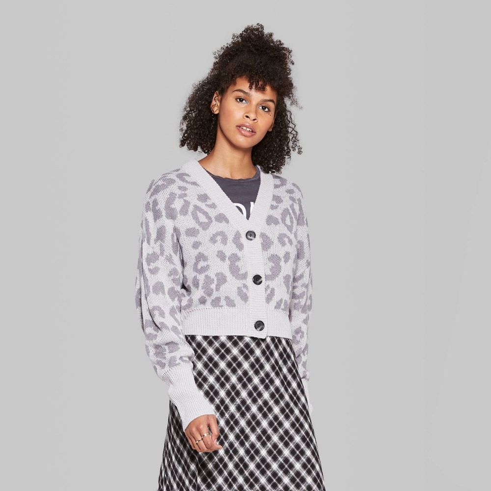 Wild Fable Leopard Print Cropped Cardigan L